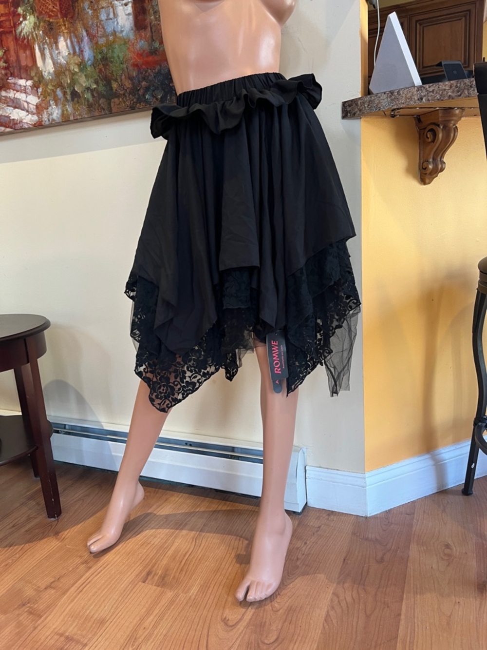 Goth gothic Gypsy S Black Asymmetrical Layered Lace Handkerchief Skirt nwt